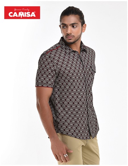 Men’s 100% cotton slim fit printed shorts sleeves shirts