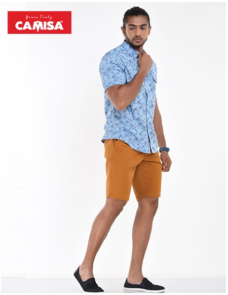 Men’s 100% cotton slim fit printed shorts sleeves shirts