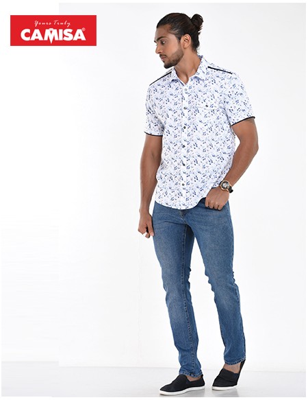 Men’s 100% cotton slim fit printed shorts sleeves shirts
