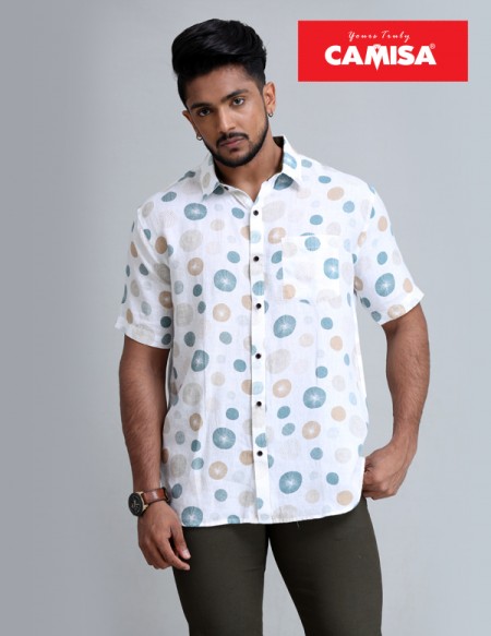 Men’s 100% linen slim fit printed shorts sleeves shirts