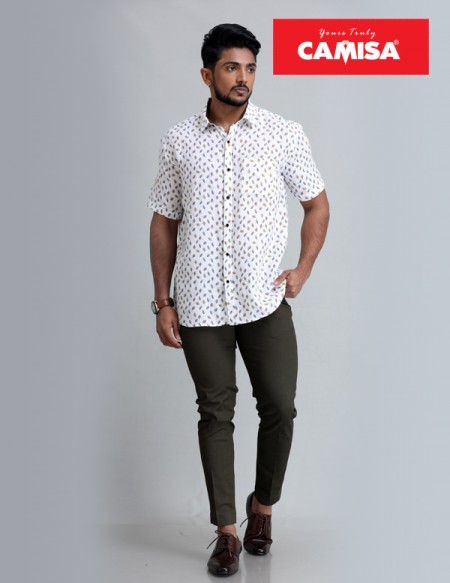 Men’s 100% linen slim fit printed shorts sleeves shirts